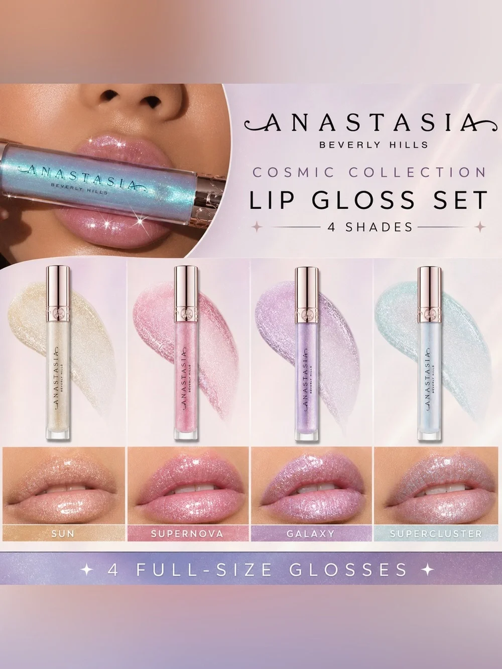 Anastasia Beverly Hills Cosmic Collection Lip Gloss Set NIB 4 Shades